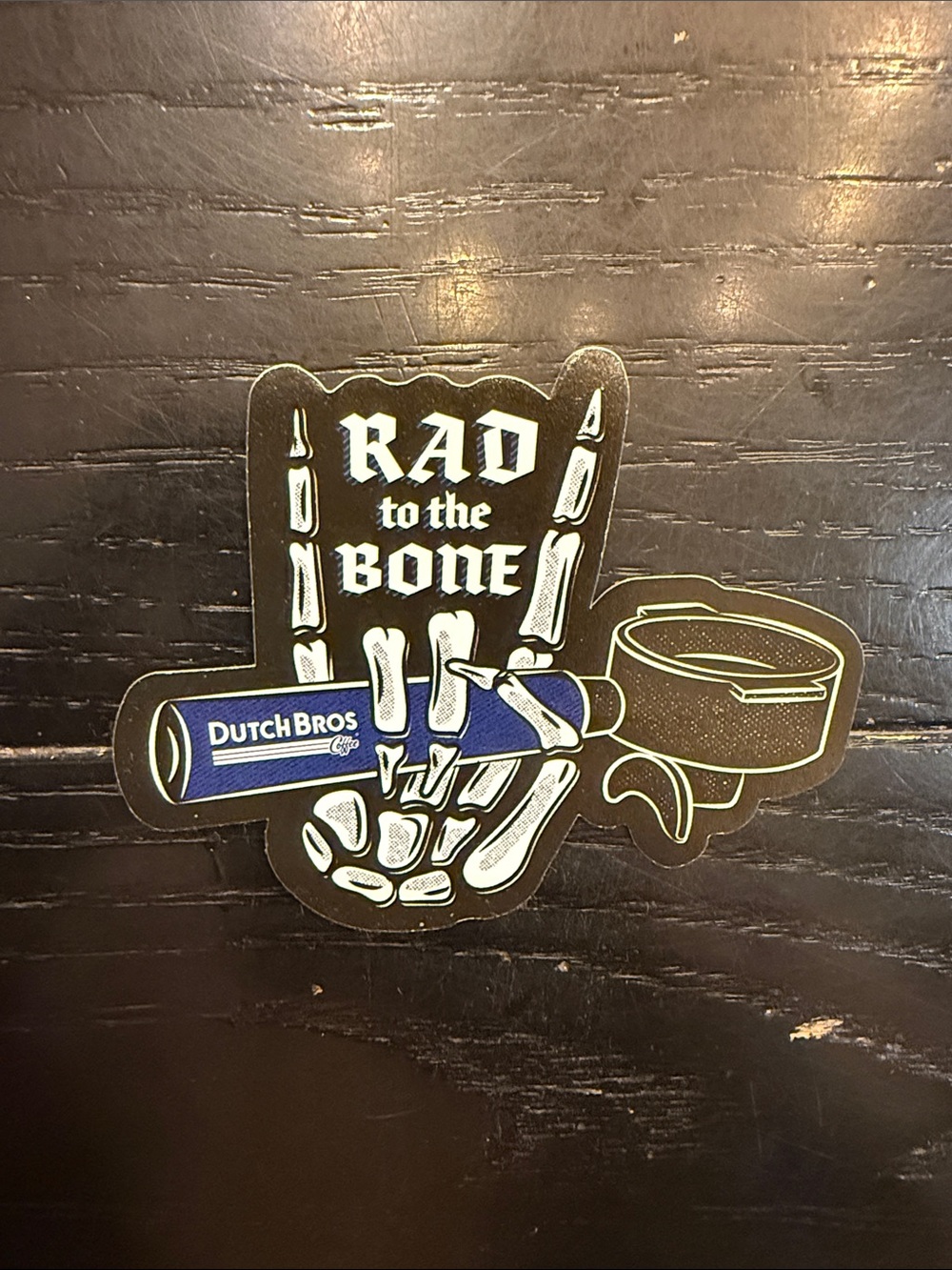 Dutch Bros Black & Blue 'Rad to the Bone' Skeleton Sticker